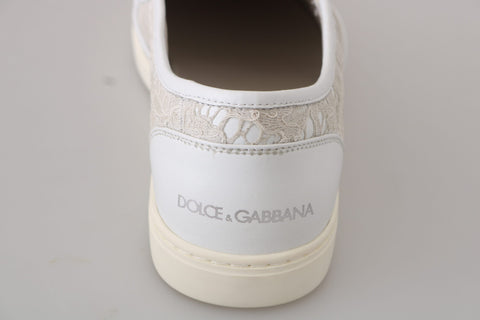 White leather lace slip-on loafers shoes by Dolce & Gabbana with sleek design and minimal stitching, displayed on a neutral background.