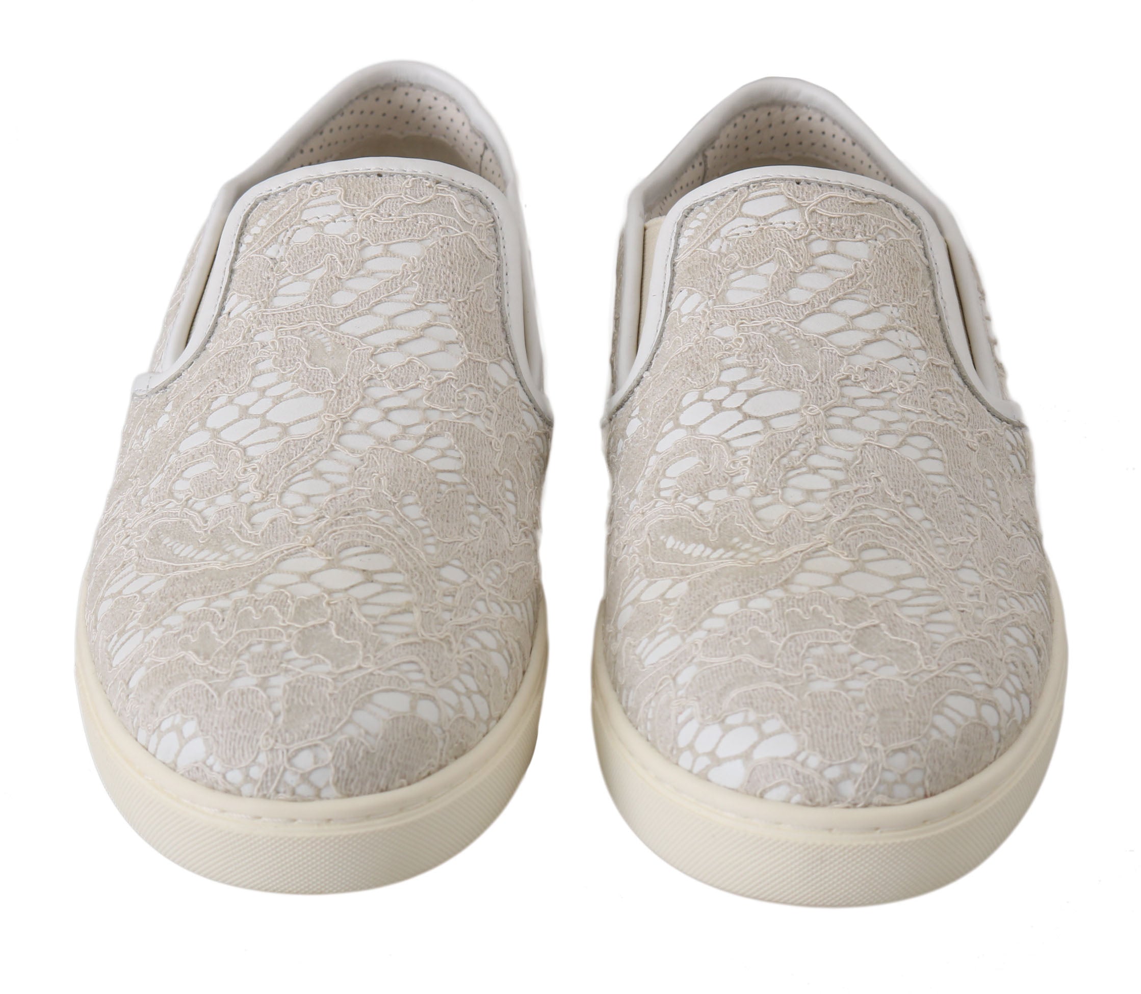 White leather lace slip-on loafers by Dolce & Gabbana, featuring sleek design and classic style.