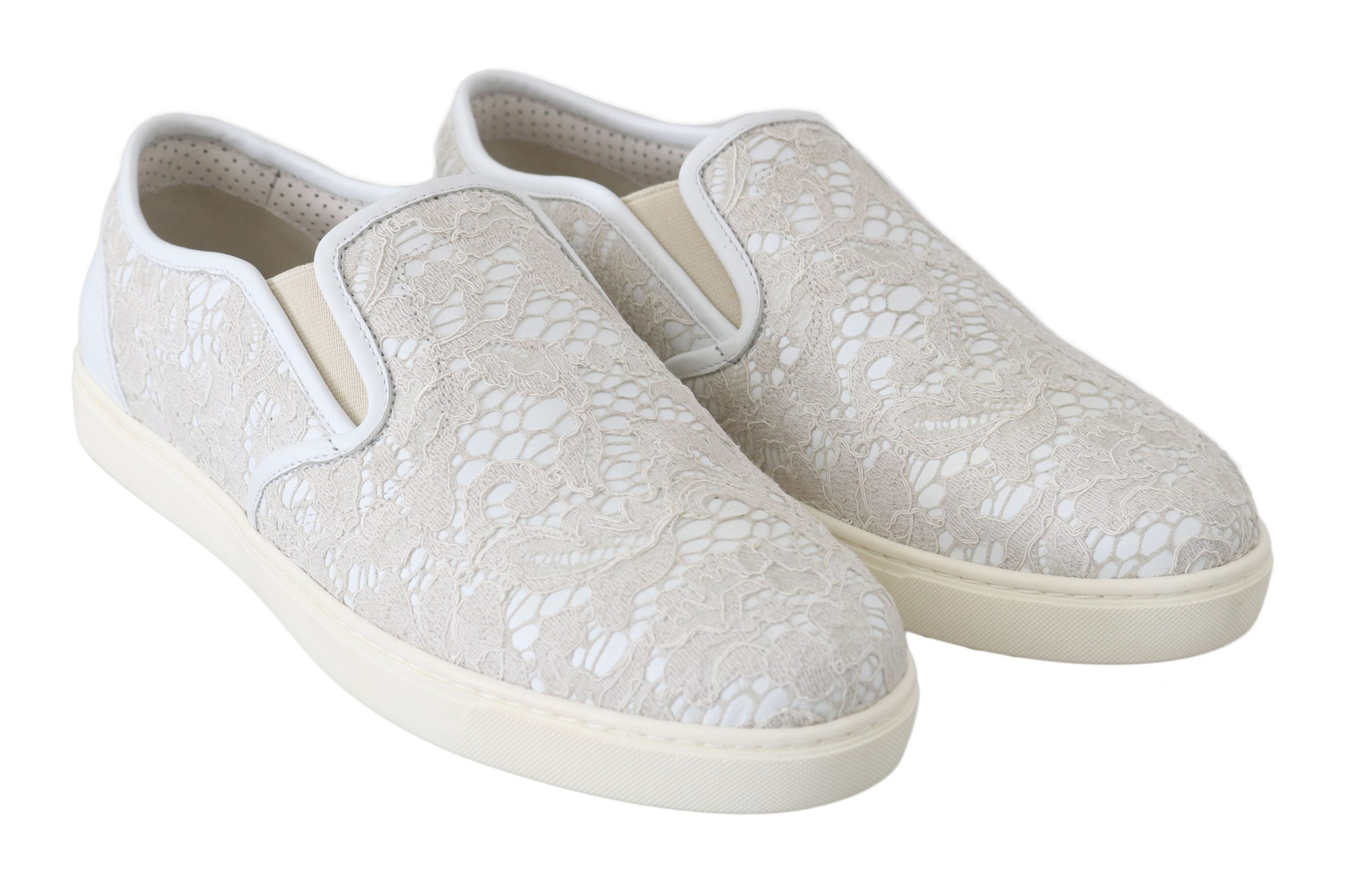White leather lace slip-on loafers by Dolce & Gabbana, featuring a classic design and sleek finish.