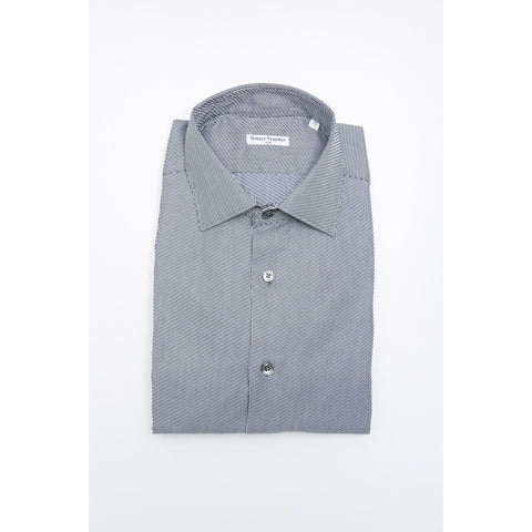 Jag Couture London - New York Robert Friedman LEO1SL_57117_021BluBianco stylish men's shirt with blue and white pattern, close-up view