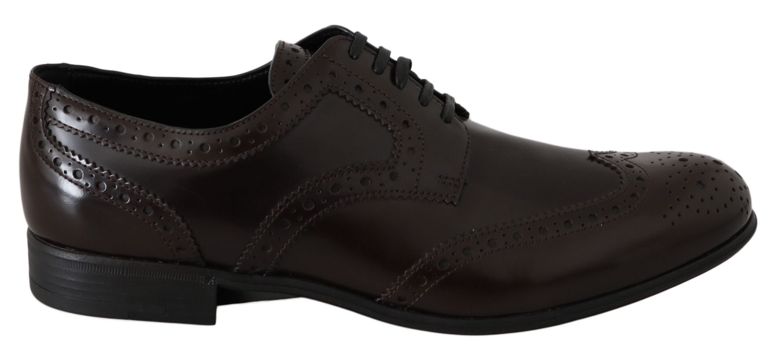 Brown leather brogue oxford wingtip shoes by Dolce & Gabbana with detailed stitching and classic design.