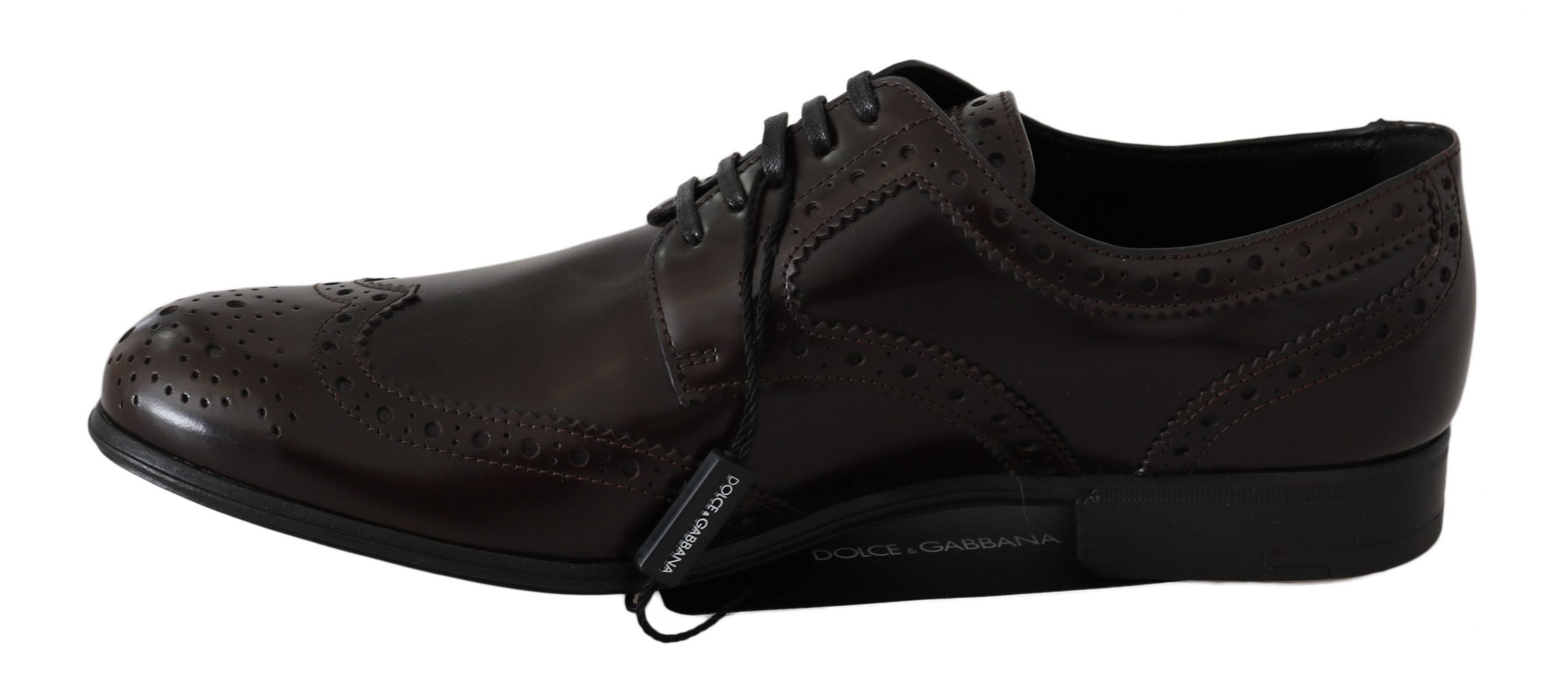 Brown leather brogue Oxford wingtip shoes by Dolce & Gabbana, showcasing detailed stitching and classic wingtip design.