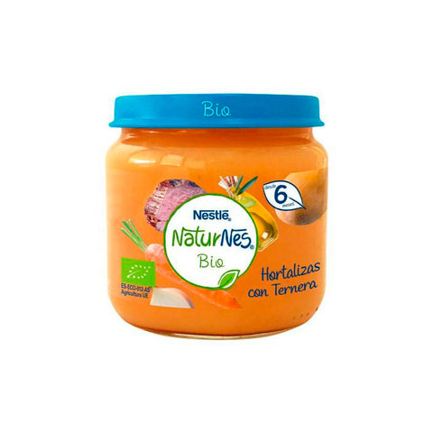 Nestlé Naturnes Bio 200ml organic baby food bottle with natural ingredients and a colorful label.