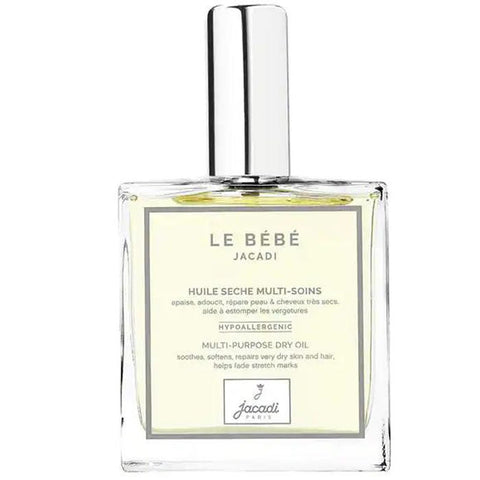 Jacadi Le Bébé multi-purpose dry oil spray by Jag Couture London & New York, 100ml bottle, shown in a close-up image.