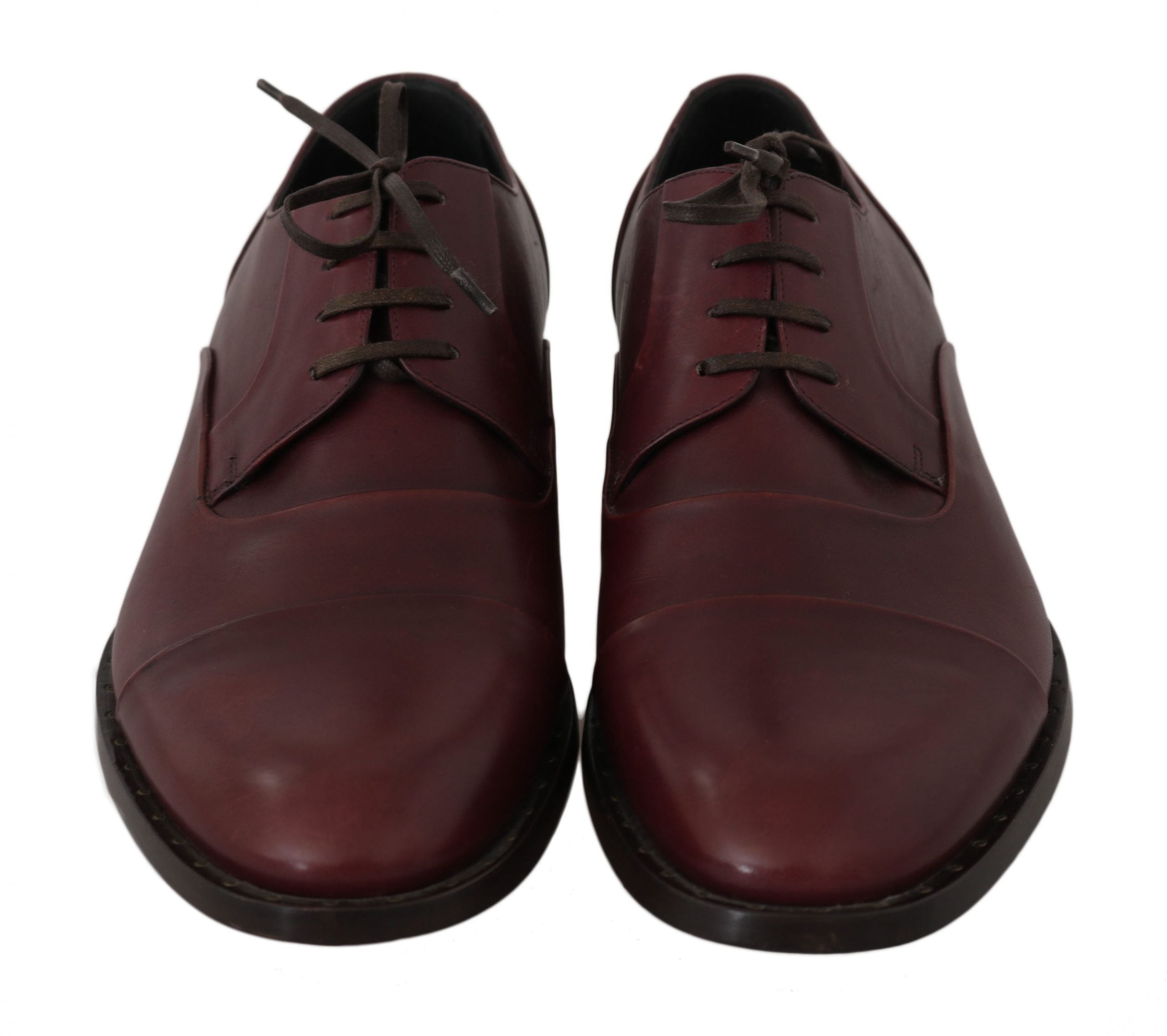 Red Bordeaux leather Derby shoes by Dolce & Gabbana, formal men's footwear with sleek design and polished finish.