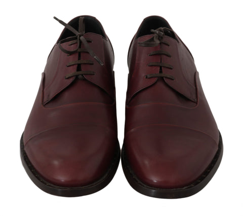 Red Bordeaux leather Derby shoes by Dolce & Gabbana, formal men's footwear with sleek design and polished finish.