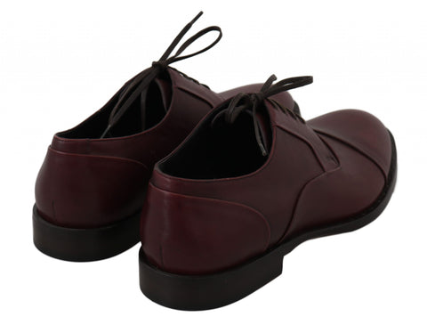 Red Bordeaux leather Derby shoes by Dolce & Gabbana, formal men's footwear with polished finish and classic design.