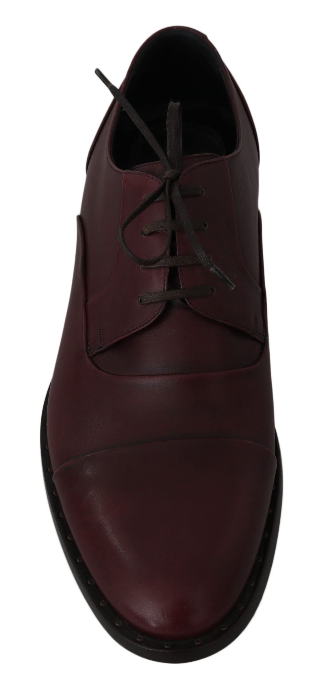 Red Bordeaux leather Derby formal shoes by Dolce & Gabbana, showcasing sleek design and polished finish for elegant occasions.