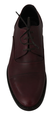 Red Bordeaux leather Derby formal shoes by Dolce & Gabbana, showcasing sleek design and polished finish for elegant occasions.