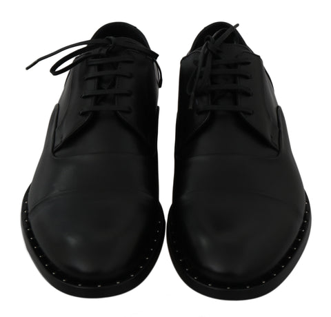 Black leather Derby formal shoes by Dolce & Gabbana, stylish men's dress shoes with polished finish and classic design.