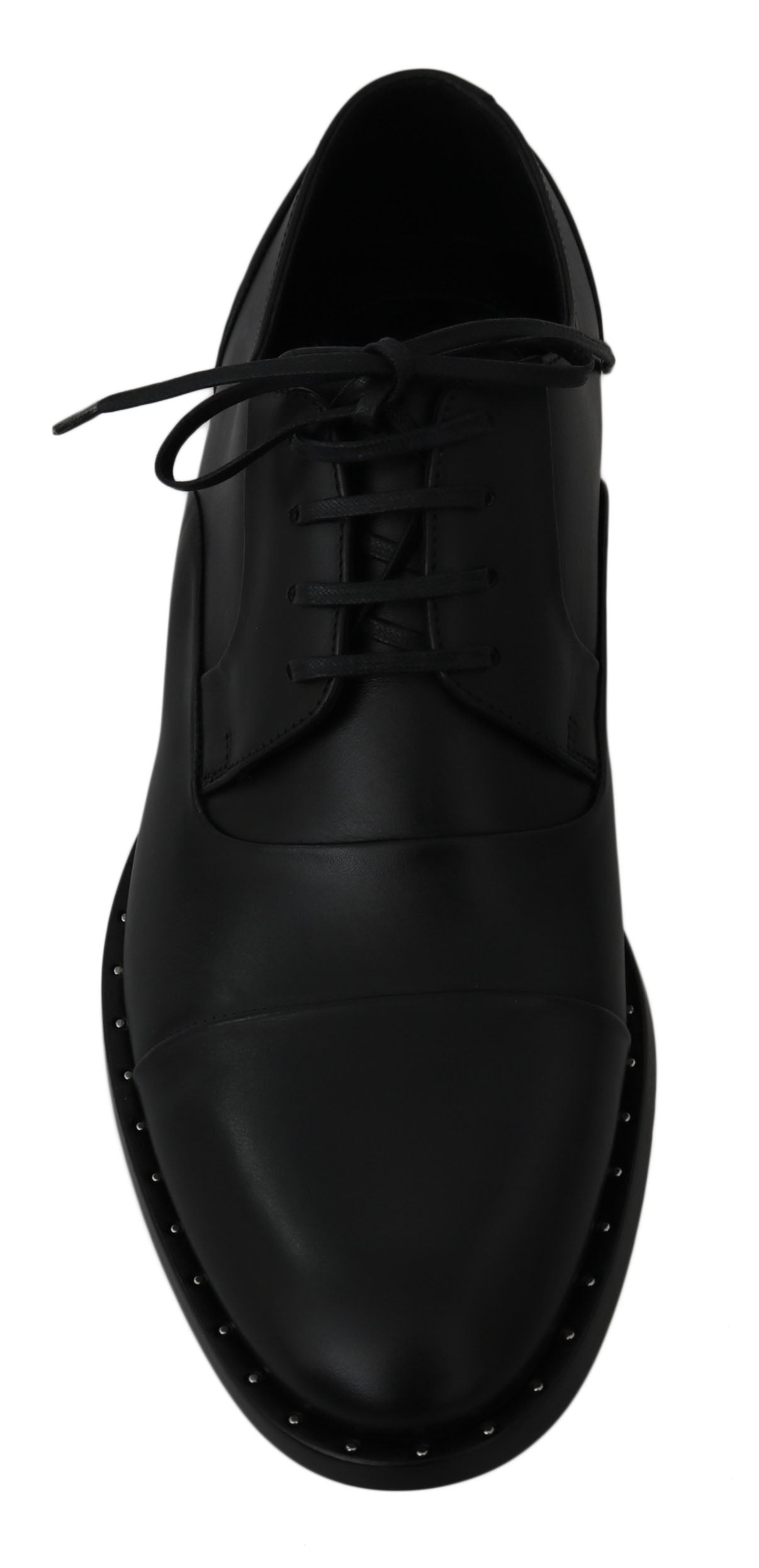 Black leather Derby formal shoes by Dolce & Gabbana, showing classic design with polished finish and lace-up style.