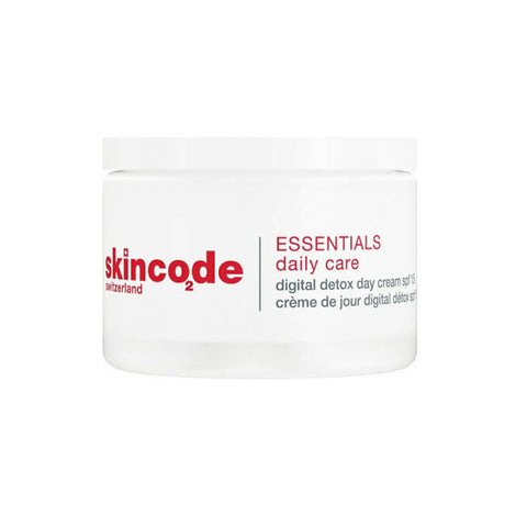 Jag Couture London Skincode Essentials Digital Detox Day Cream SPF15, 50ml, with a sleek jar and clean design for skincare.