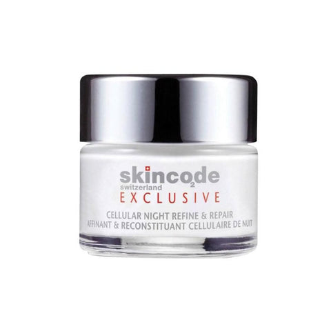 Skincode Exclusive Cellular Night Refine & Repair 50ml jar, hydrating skincare product with a sleek container, designed for nighttime skin renewal.
