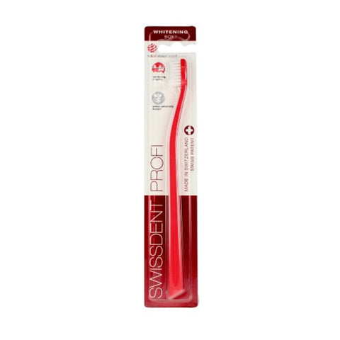 Swissdent Profi Whitening Classic Toothbrush in red with ergonomic handle, designed for effective teeth cleaning.