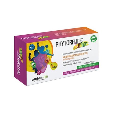 Jag Couture London - New York Phytorelief Junior 20 tablets bottle with label and packaging, designed for children’s herbal supplement.