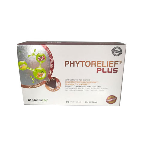 Alchemlife Phytorelief Plus Vitamin C 30 tablets bottle with label, manufactured by Jag Couture London New York, on a white background.