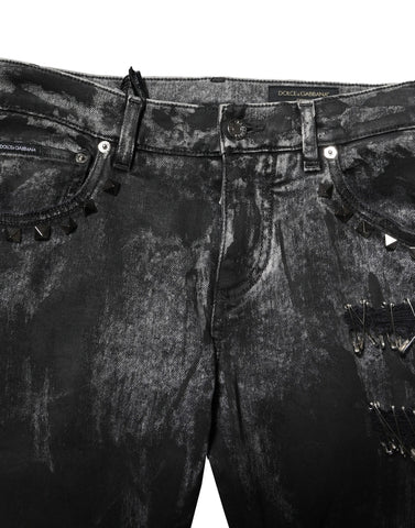 Black Washed Embellished Skinny Denim Jeans