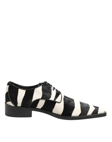 Black White Zebra Pony Fur Dress Shoes