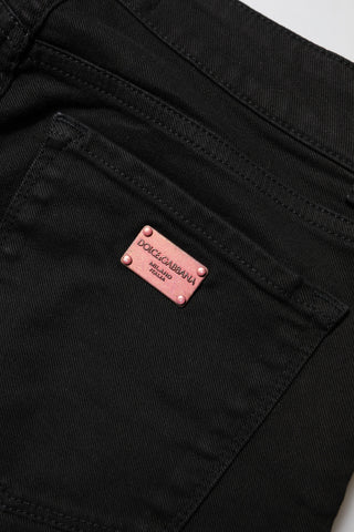 Black Skinny Cotton Mid Waisted Denim Jeans