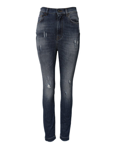 Blue Washed Cotton High Waisted Denim Jeans