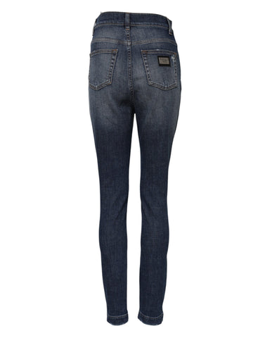 Blue Washed Cotton High Waisted Denim Jeans