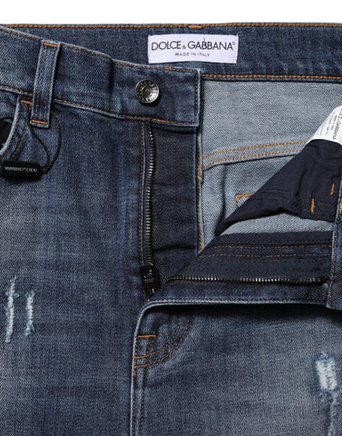 Blue Washed Cotton High Waisted Denim Jeans