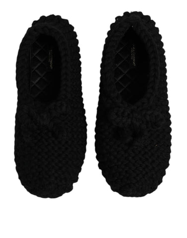 Black Wool Slip On Flats Ballerina Shoes