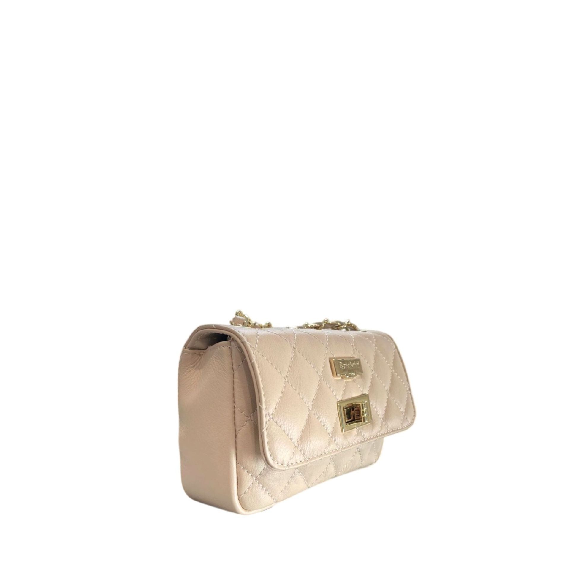 Beige Baldinini Trend SC1418 Lucca handbag with gold accents, featuring sleek leather design and elegant structure.