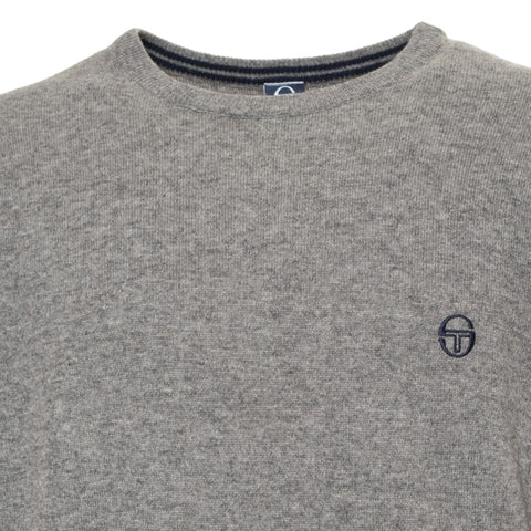 Sergio Tacchini grey melange sweatshirt with logo detail, casual fit, soft fabric, displayed on a hanger.