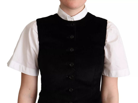 Black and brown leopard print waistcoat vest by Dolce & Gabbana displayed on a hanger.
