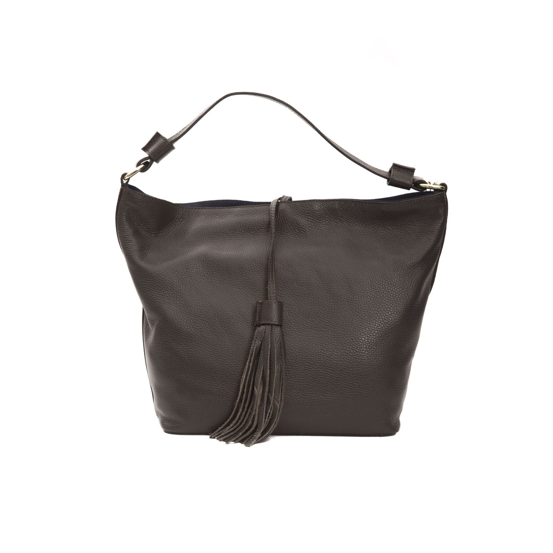 Jag Couture London - New York Pompei Donatella MC6071GRETA_Cioccolato designer handbag in rich chocolate brown leather with gold accents.