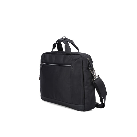Aoking SM1052-BLACK black leather handbag by Jag Couture London New York with silver hardware and sleek design.