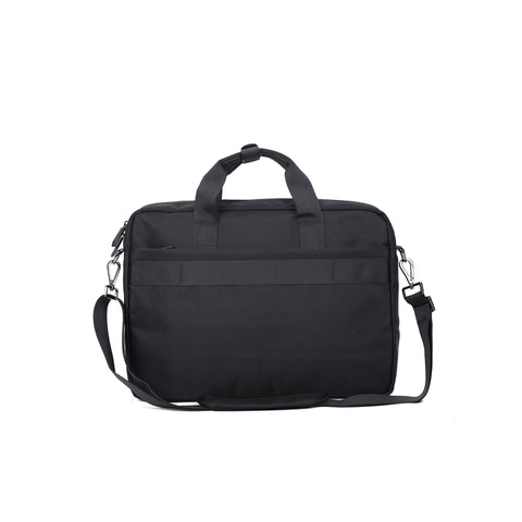 Aoking SM1052-BLACK by Jag Couture London - New York, stylish black handbag with sleek design and silver hardware, displayed on a neutral background.