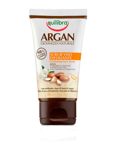 Jag Couture London - New York Equilibra Argan Exfoliante 75ml jar with exfoliating texture and argan oil ingredients visible.