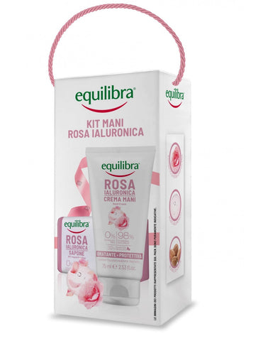 Jag Couture London-Manhattan Equilibra Rosa Ialuronica Manos Set with hydrating hand creams and skincare products in elegant packaging.