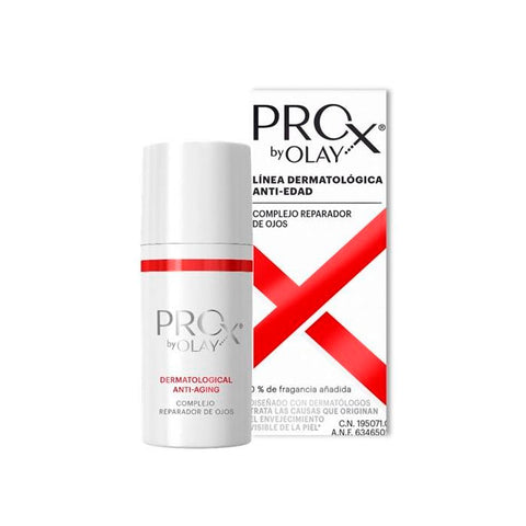 Olay Pro X Eye Repair Complex 15ml tube with applicator, designed to reduce puffiness and dark circles around the eyes.