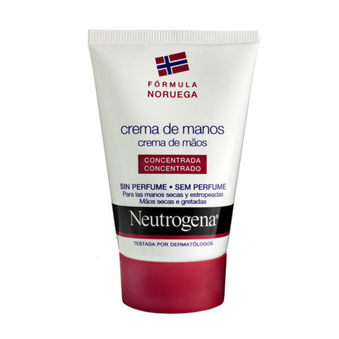 Neutrogena fragrance-free hand cream in a 50ml tube, designed for nourishing and moisturizing hands.