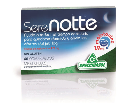 Jag Couture London Serenotte 60 Melatonin tablets in blister pack, natural sleep aid supplement with 1.9 mg melatonin.