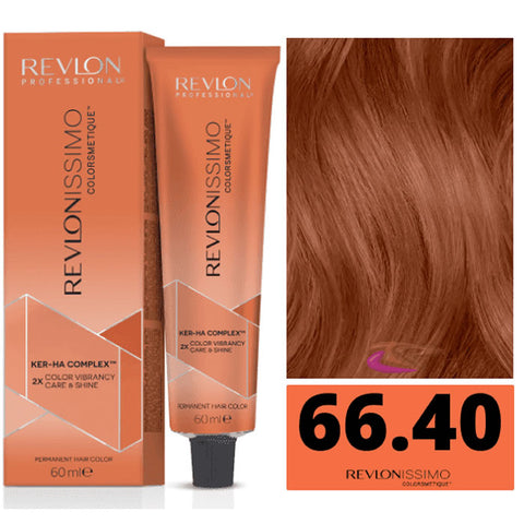 Revlonissimo Colorsmetique 66,60 Dark Blonde Intense Copper hair dye in 60ml tube, shown in a close-up image.