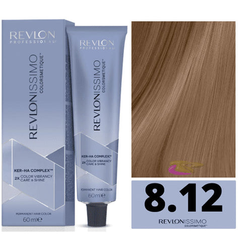 Revlonissimo Colorsmetique high coverage 8,12 Frosty Blonde hair dye tube by Jag Couture London New York.