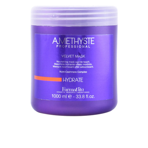 Farmavita Amethyste Hydrate Velvet Mask in 1000ml jar, designed for deep conditioning and moisture, by Jag Couture London - New York.