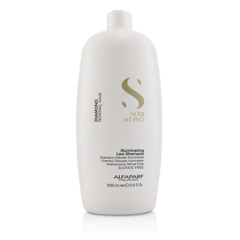 Alfaparf Milano Semi Di Lino Diamond Illuminating Low Shampoo bottle, 1000ml, with sleek packaging and product label visible.