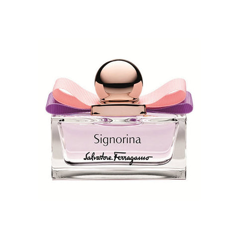 Salvatore Ferragamo Signorina Eau de Toilette spray in 100ml with elegant floral bottle design.