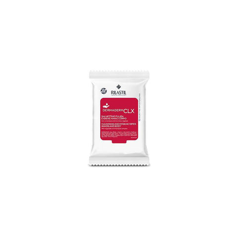 Rilastil Dermagerm CLX Hand and Body Cleaning Wipes by Jag Couture London - New York, 15-pack, with packaging and wipes visible