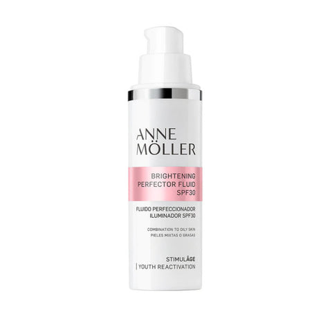 Anne Möller Brightening Perfector Fluid SPF30 in 50ml bottle, featuring a sleek design and brightening skincare formula.