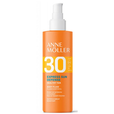 Anne Möller Express Sun Defense Body Fluid SPF 30, 175ml, with lightweight, hydrating formula for sun protection.