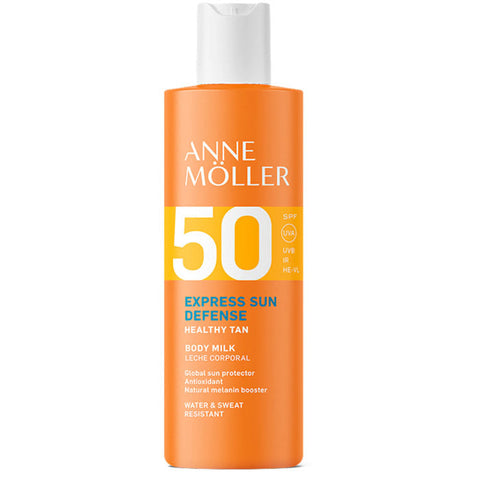Anne Möller Express Sun Defense Body Milk SPF50 in 175ml bottle, featuring smooth texture and sun protection for the skin