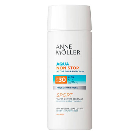 Anne Möller Non Stop Aqua SPF30 moisturizer in a 75ml tube, displayed with its packaging, showcasing a hydrating skincare product.