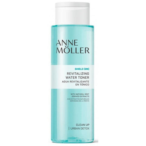 Anne Möller Clean Up Revitalizing Water Toner in a 400ml bottle, displayed with fresh, revitalized skin background.