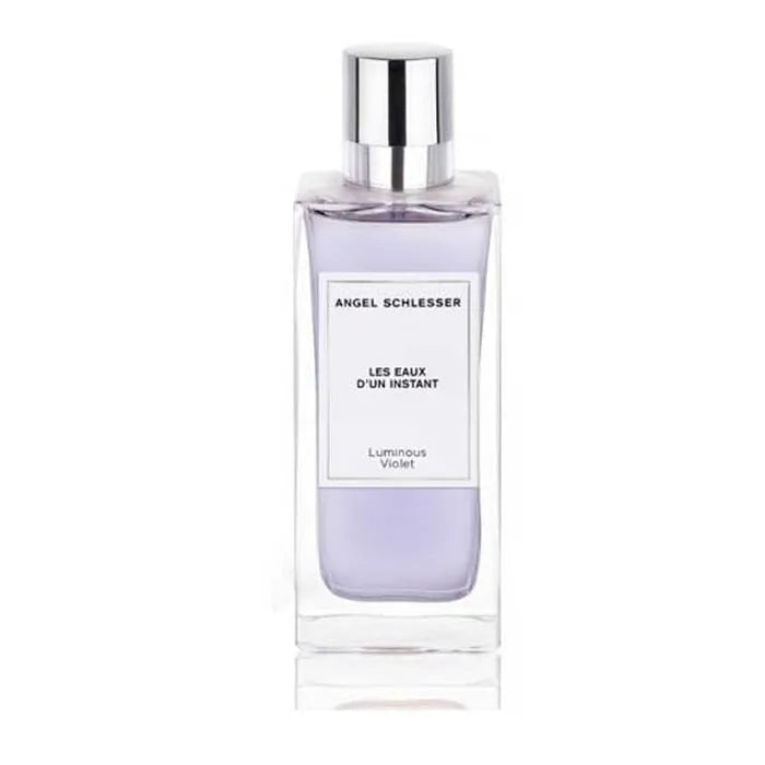 Angel Schlesser Les Eaux D´Un Instant Luminous Violet Eau de Toilette spray in a 150ml bottle, featuring a violet-colored fragrance design.